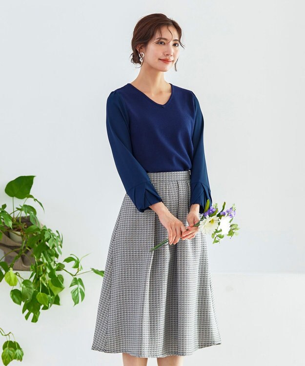 Tiaclasse フレアツイードスカート ブラック