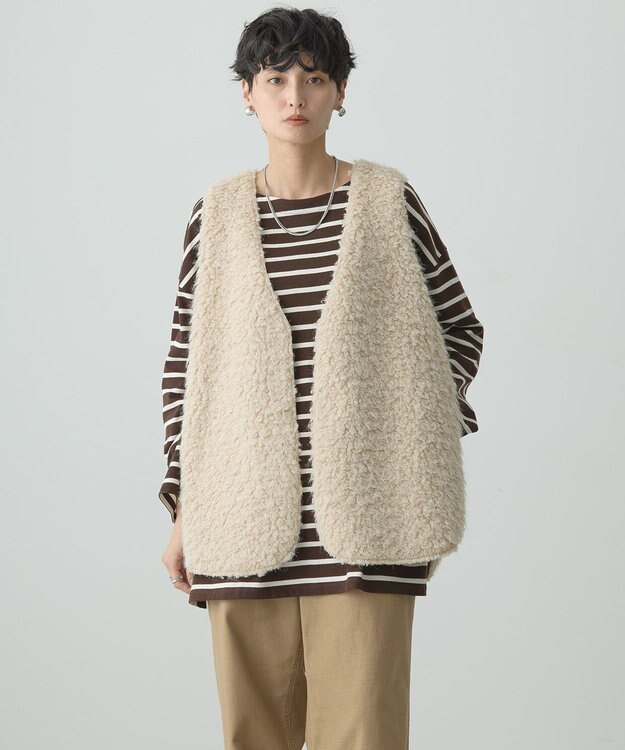 AMERICAN HOLIC 丈違いシープライクフェイクファーベスト Light Beige
