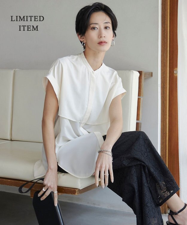 ICB 【洗える】ヌーディスローン  バンドカラーブラウス トープ系