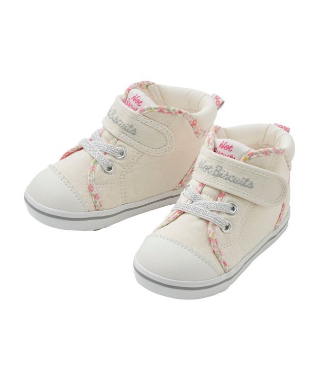 MIKI HOUSE HOT BISCUITS 【14-16cm】 小花柄 パイピング セカンドベビーシューズ 白