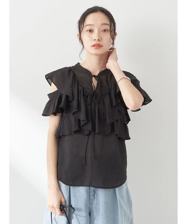 earth music&ecology ２ＷＡＹフリルブラウス Black