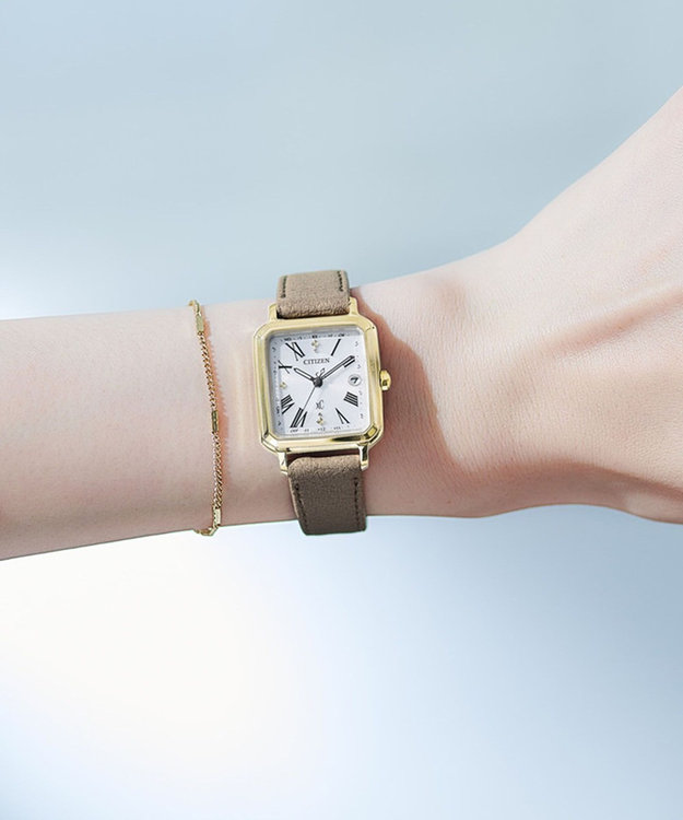 CITIZEN 【替えバンド付き2way】電池交換不要の電波時計 hikari collection Square 2way Model ES9502-12A イエローゴールド