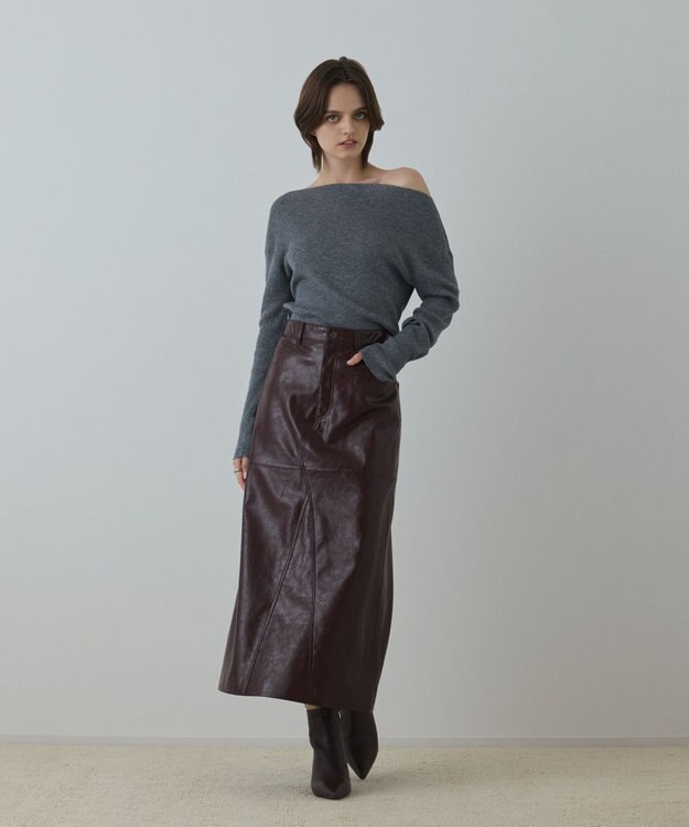 GRACE CONTINENTAL フェイクレザータイトスカート ボルドー