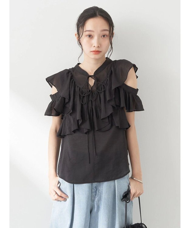 earth music&ecology ２ＷＡＹフリルブラウス Black