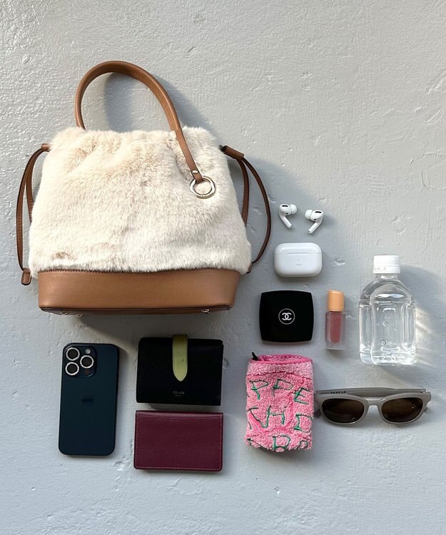 組曲 ファーバケットコンビ バッグ アイボリー系