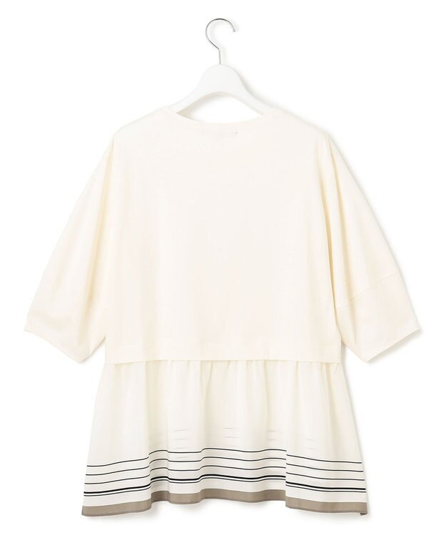 23区 S 【汗じみ防止加工】スカーフプリントコンビ ヘムデザイン チュニック アイボリー×ライトカーキ