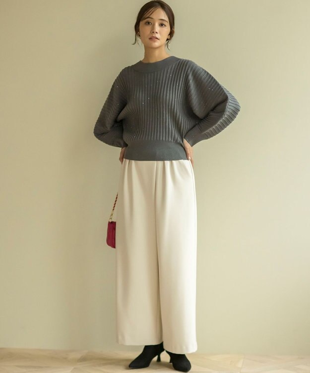 組曲 【暖かい・ストレッチ】バックウォームワイドタックパンツ アイボリー系