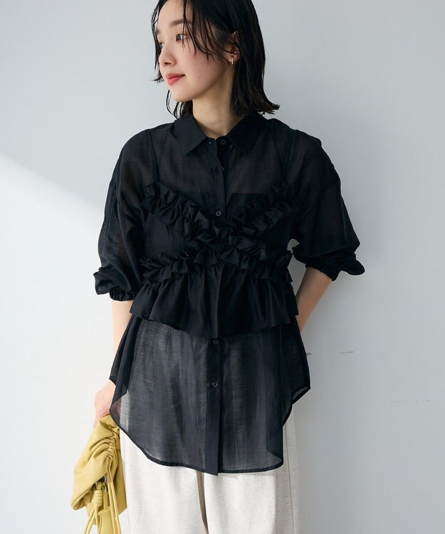 Green Parks 【WEB限定】ＳＥＴ２点フリルビスチェ＋シャツチュニックⅡ Black