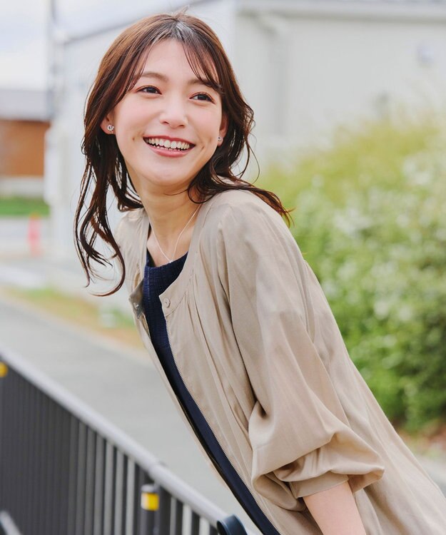 Tiaclasse L 【洗える】シアーコンビチュニックブラウス ネイビー