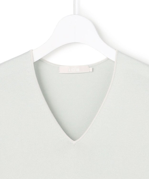 ICB L 【先行予約・WEB限定カラーあり】 シンセティックハイゲージ 半袖Vネックニット アイスグレー［WEB限定］