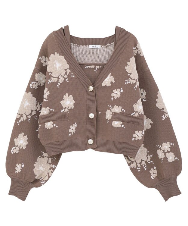 earth music&ecology SET2点フラワージャガードカーデ+ビスチェ Brown