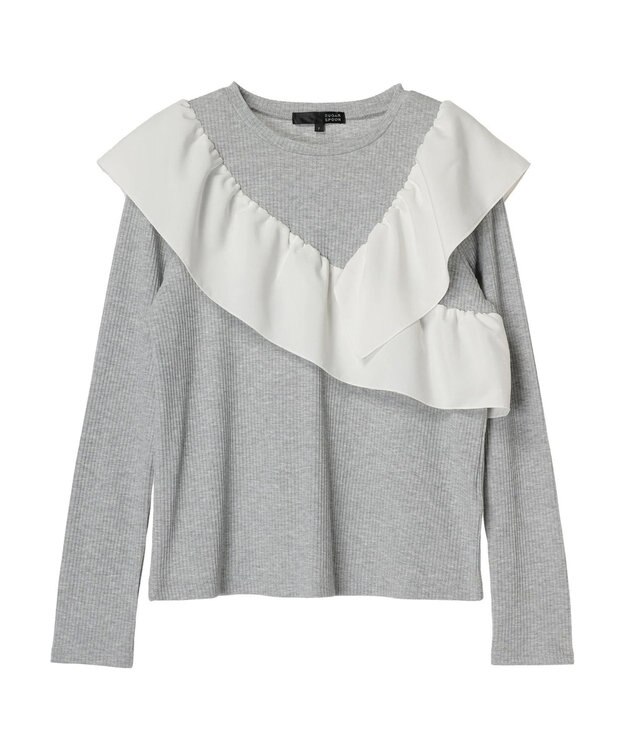 Green Parks ・ＳＵＧＡＲ　ＳＰＯＯＮ　アシンメトリーフリルロンＴＥＥ Gray Mixture