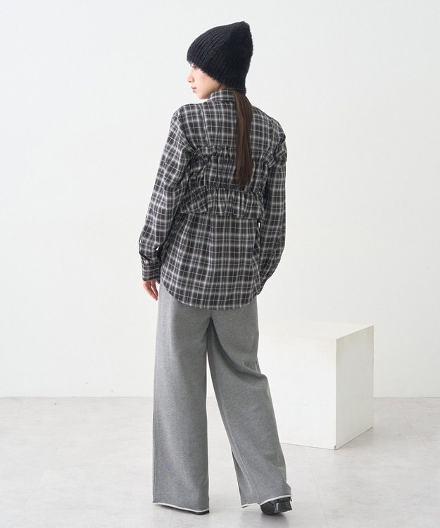 earth music&ecology SET2点チェック柄シャーリングビスチェ＋シャツ Black