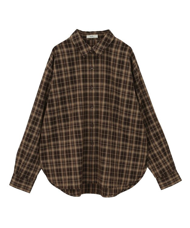 earth music&ecology SET2点チェック柄シャーリングビスチェ＋シャツ Brown