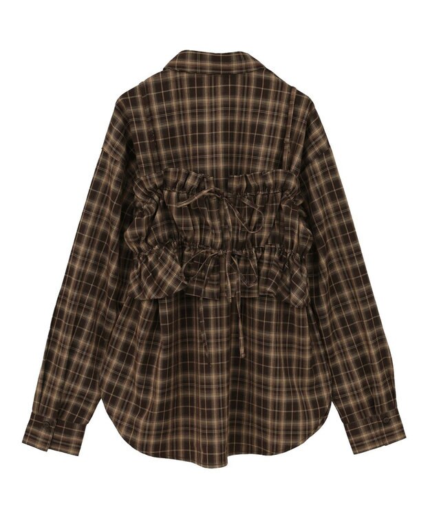 earth music&ecology SET2点チェック柄シャーリングビスチェ＋シャツ Brown