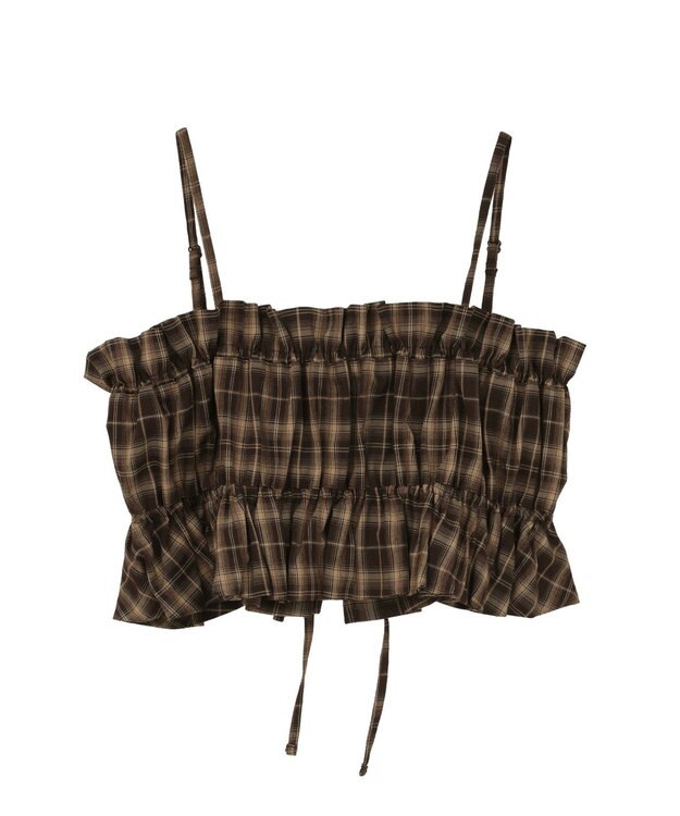 earth music&ecology SET2点チェック柄シャーリングビスチェ＋シャツ Brown