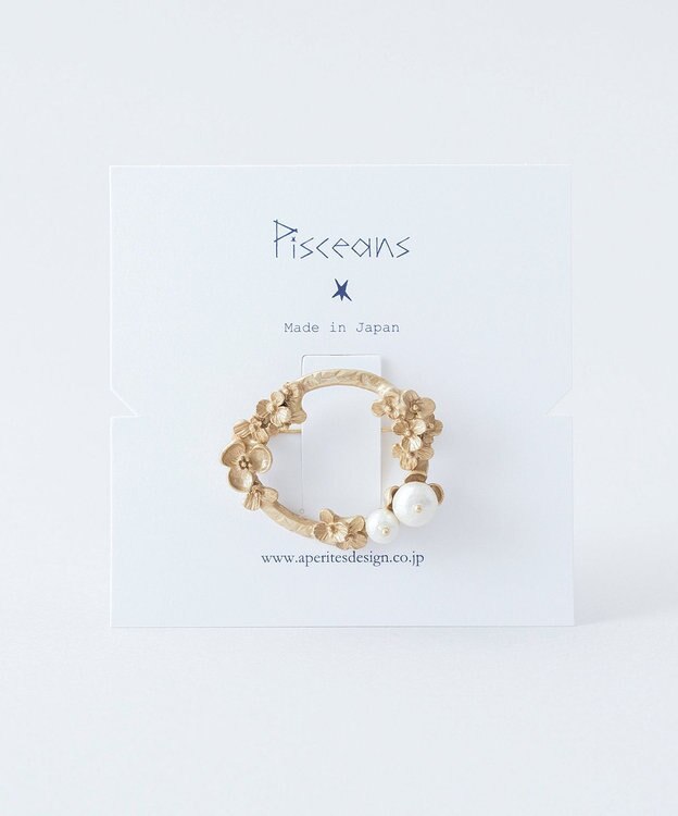Pisceans フローラル&コットンパールブローチ マットゴールド