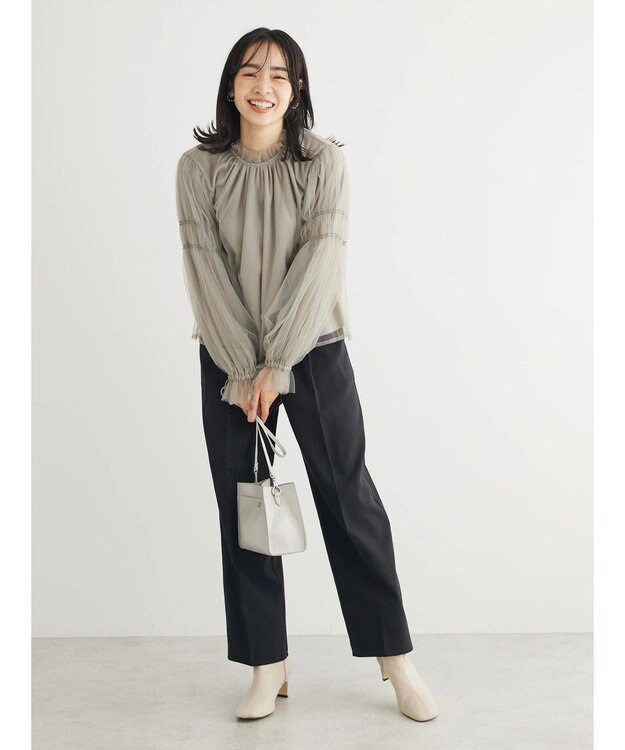 Green Parks ・ＥＬＥＮＣＡＲＥ　ＤＵＥ　チュールハイネックブラウス Gray Beige