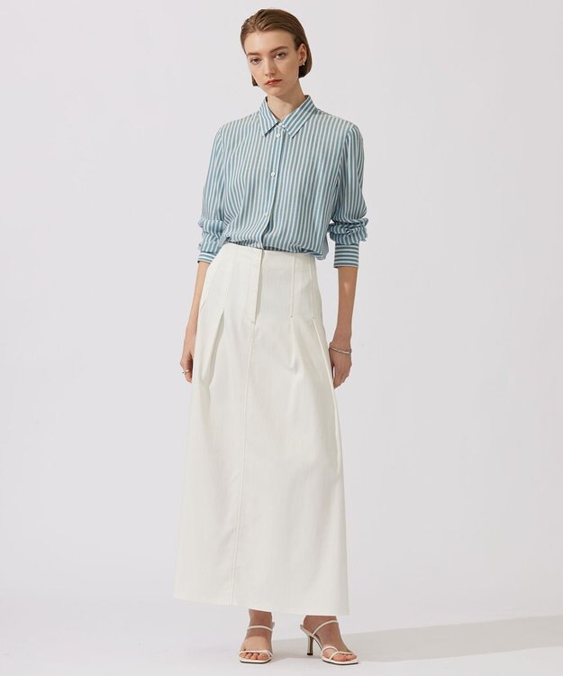 ICB L 【洗える】PlaX コットンソフトデニムスカート オフホワイト系