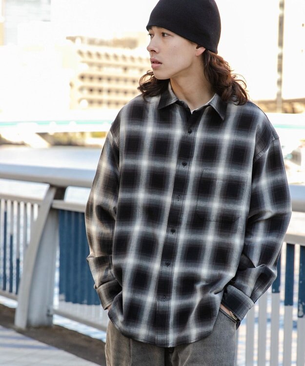 WEGO オンブレチェックシャツ ブラックチェック1