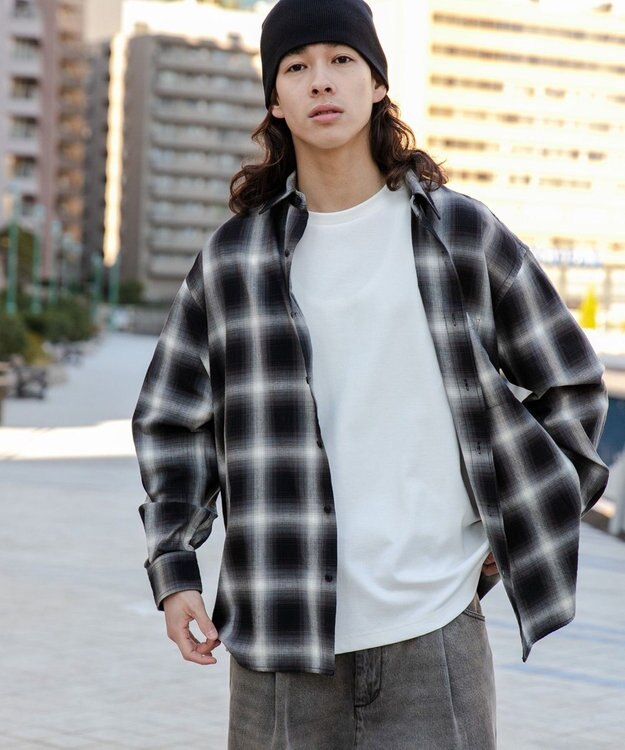 WEGO オンブレチェックシャツ ブラックチェック1