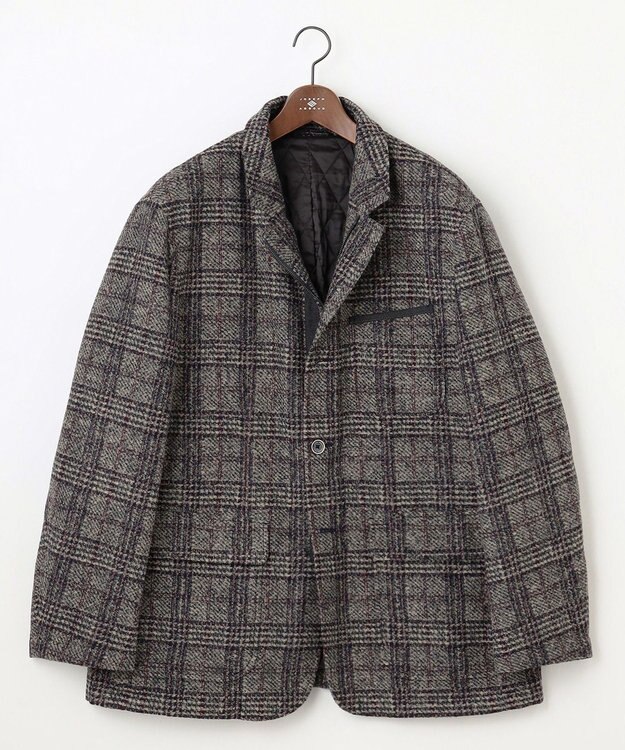 JOSEPH ABBOUD 【キングサイズ・イタリア素材/軽量/中綿キルト裏地】スライバーチェックジャージー ジャケット グレー系4