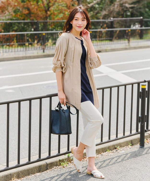 Tiaclasse 【洗える】シアーコンビチュニックブラウス ネイビー