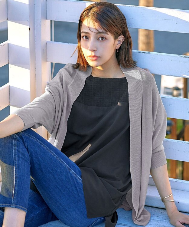 Tiaclasse L 【洗える】シアーコンビチュニックブラウス ブラック