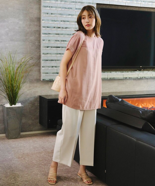 Tiaclasse L 【洗える】シアーコンビチュニックブラウス ピンク