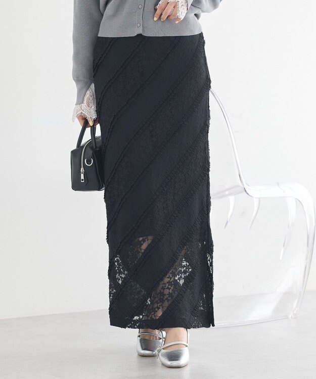 earth music&ecology 総レースナロースカート Black