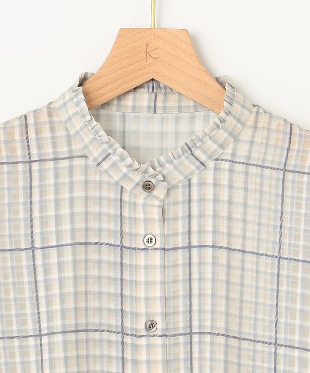 組曲 L 【洗える】シアーチェック ブラウス ベージュ系3