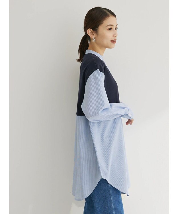 Green Parks 比翼カットドッキングチュニック Stripe Sax