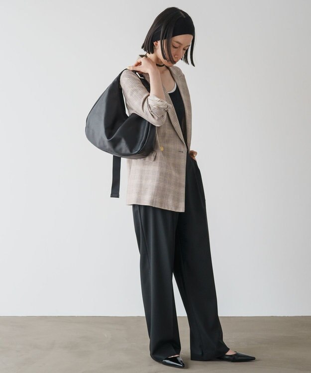 russet ソフトレザーラウンドビッグショルダーバッグ(CE-1325-WEB) Black2（シルバー金具）