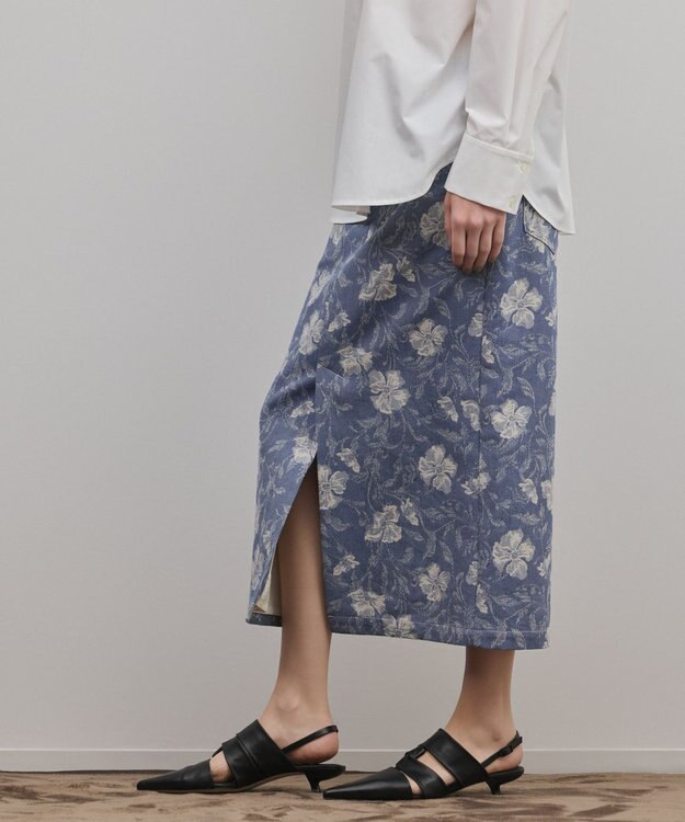 GRACE CONTINENTAL ボタニカルジャガードスカート ブルー