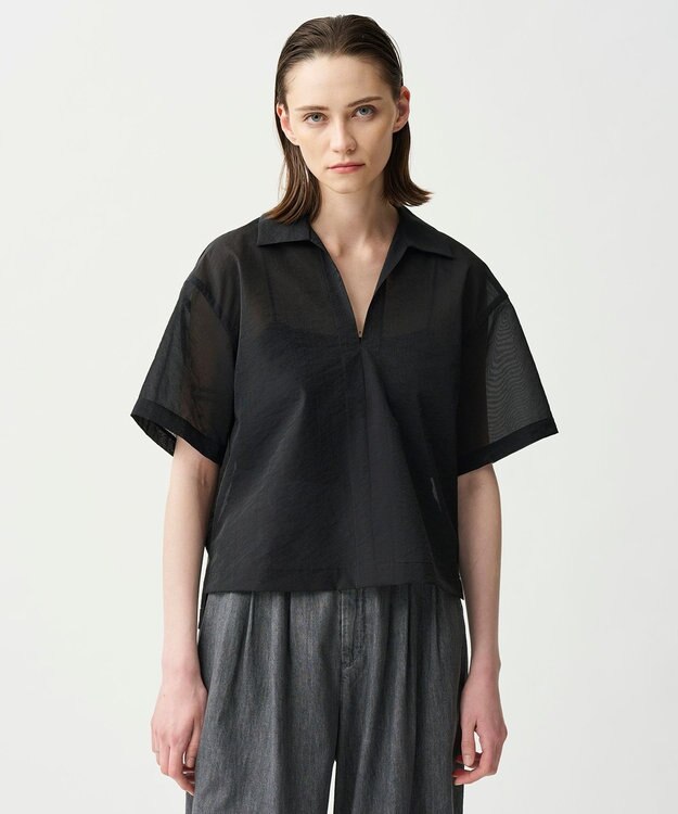 uncrave シアー オーガンジー ショート シャツ ブラック