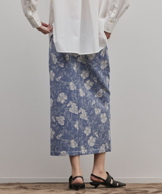 GRACE CONTINENTAL ボタニカルジャガードスカート ブルー