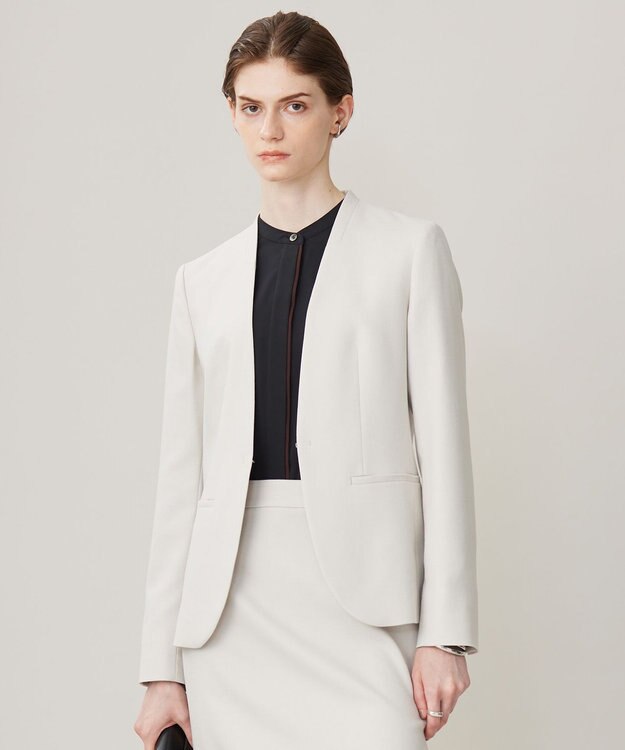 ICB 【洗える】プロヴィスウールツイル ノーカラージャケット トープ系