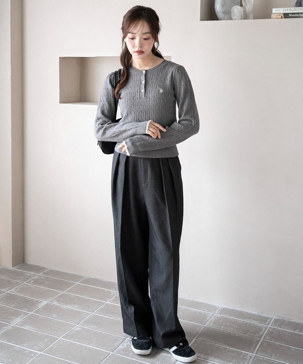 WEGO 【WEB限定/25年秋冬新作】別注USPOLOヘンリーネックニットPO グレー