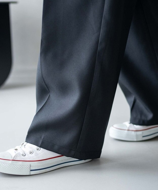 WEGO 【手洗い可】ハイウエストセンタープレスワイドパンツ ブラック