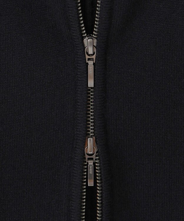 ICB L 【洗える】ソフトカシミヤミックス ジップアップ ニットパーカー ブラック系