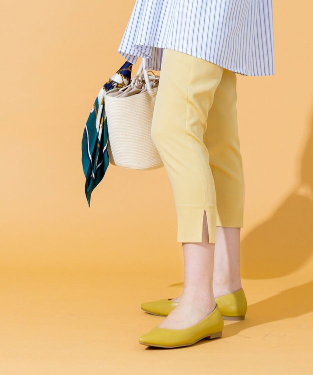 Tiaclasse 【洗える】美脚効果の高いスリットテーパードパンツ ライムイエロー