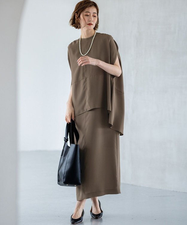 23区 S 【一部店舗限定/UVカット/洗える】ライトウェイトツイル ケープ付き ワンピース モカ系