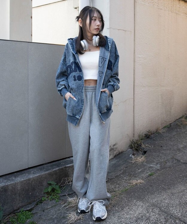 WEGO カレッジロゴBIGZIPパーカー デニム中濃加工色