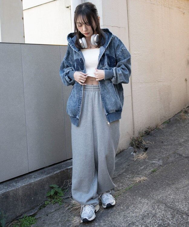 WEGO カレッジロゴBIGZIPパーカー デニム中濃加工色