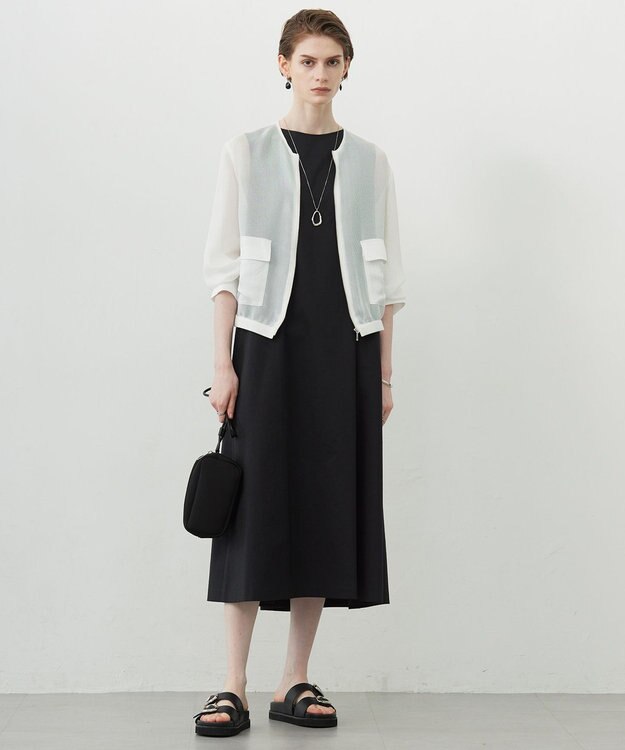 ICB L 【洗える】Ta/Peメッシュ ブルゾン オフホワイト系