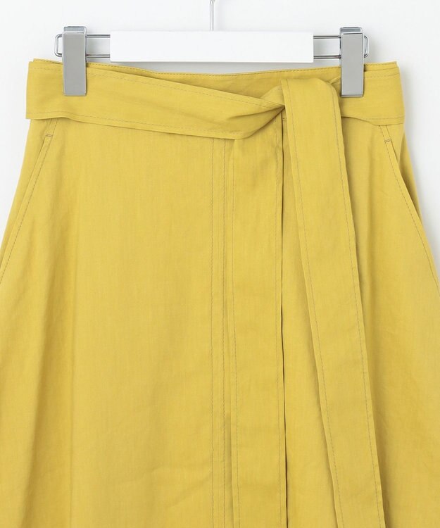 自由区 S 【洗える】リネンビスコースストレッチフレア スカート ピスタチオ