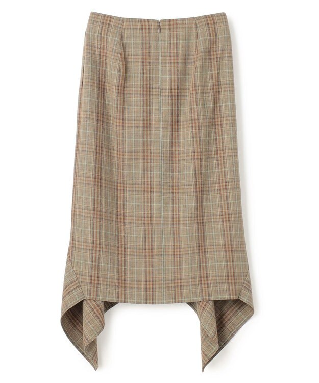 BEIGE， SELMA / チェックウールラッフルスカート Camel × Nude