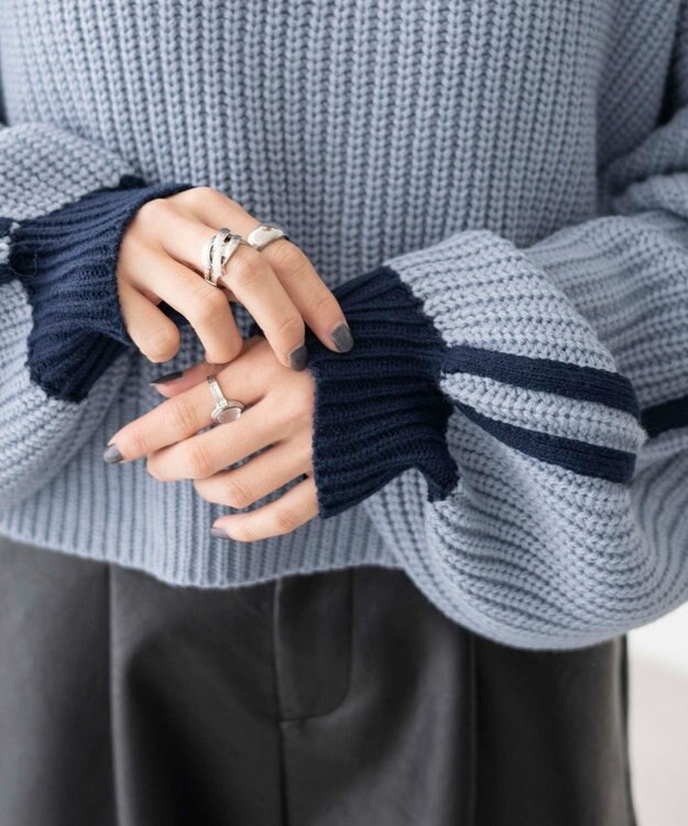 WEGO 2ラインハーフジップニットプルオーバー ブルー