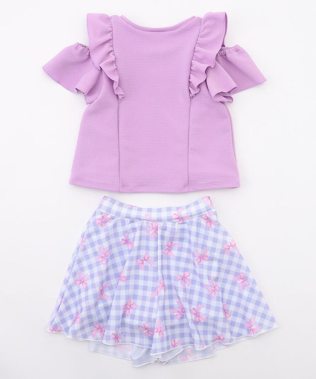 ANY KIDS 【UVカット】2WAYショルダーセパレート水着 ラベンダー×ラベンダーチェック