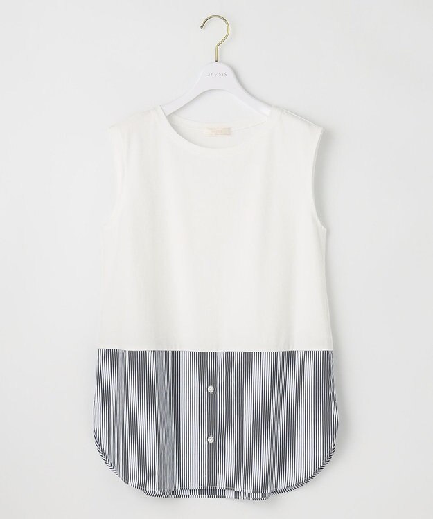 ANY SIS 【洗える】レイヤード タンクトップ ネイビーストライプ